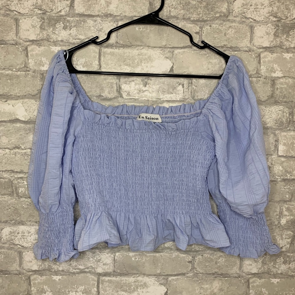 En Saison Baby Blue Smocked Blouse size Medium